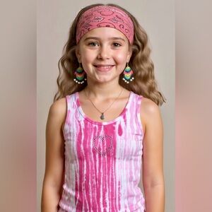 Love Tank Top Pink White Tie Dye w/ Studded Heart